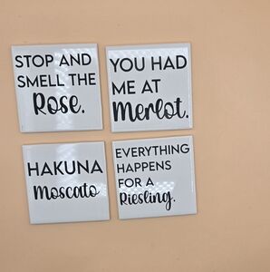 Funny wine inspired ceramic coasters, 4 pack